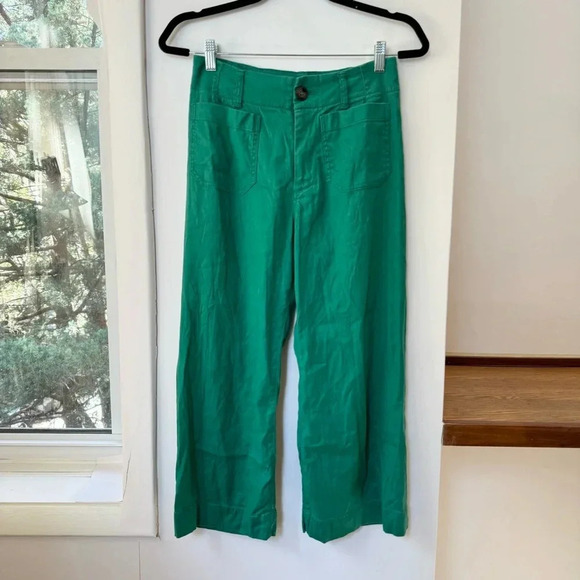 Anthropologie The Colette Linen Wide -Leg Pants Maeve Green 26P - Picture 4 of 12